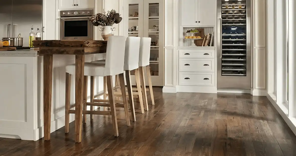 Professionally installed and refinished hardwood flooring in a residential home, showcasing smooth finish and natural wood tones in Denver, CO
